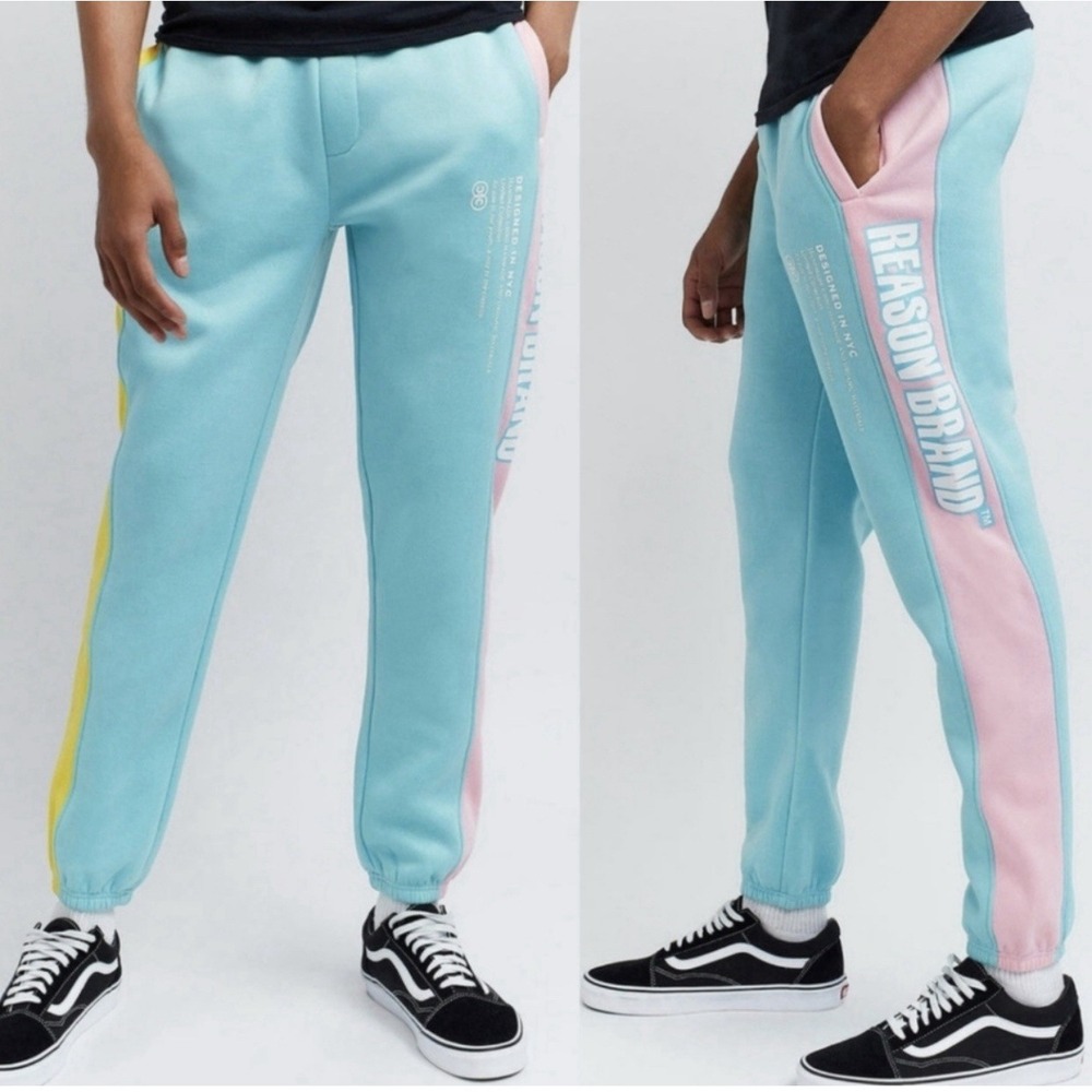Men's NWT Reason Pastel Colorful Blocked Joggers Small‎